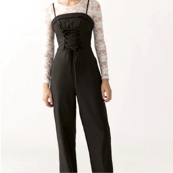 Urban Outfitters Andee Lace Up Corset Black Jumpsuit - Picture 1 of 11